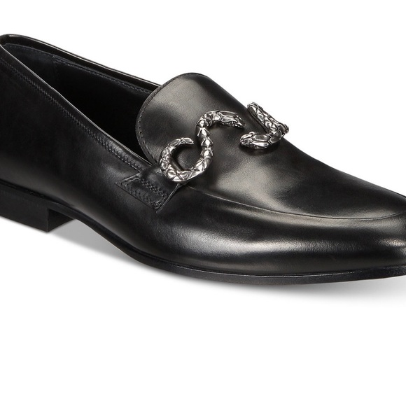 Roberto Cavalli Black Leather Loafers with Snake Buckle - Main Image